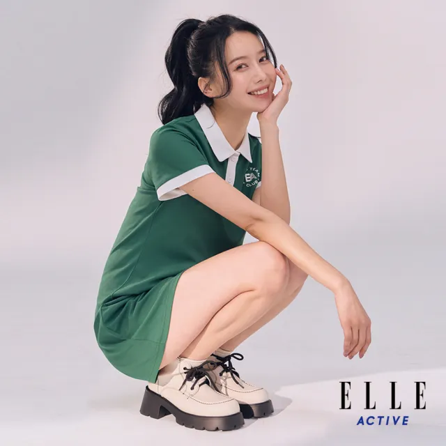 【ELLE ACTIVE】女款 簡約修身配色連身洋裝-綠色(EA24M2W2601#45)