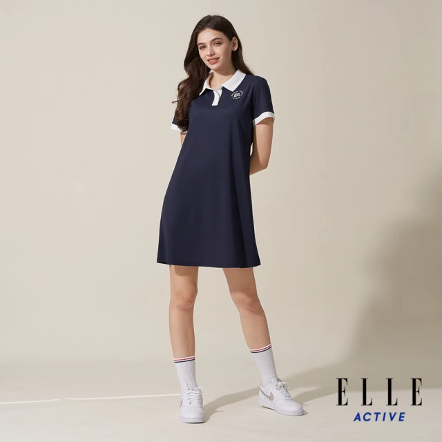 【ELLE ACTIVE】女款 簡約修身配色連身洋裝-深藍色(EA24M2W2601#39)