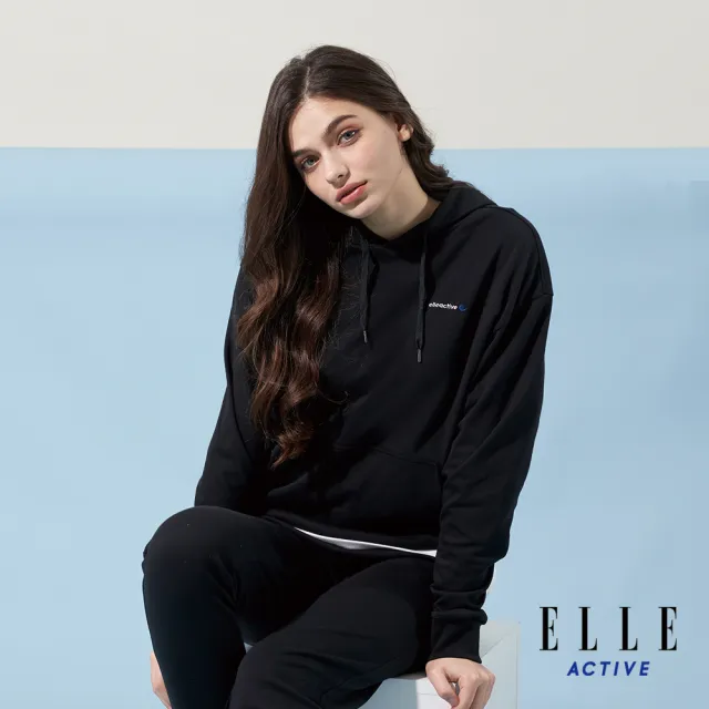 【ELLE ACTIVE】女款 LOGO刺繡休閒連帽T恤-黑色(EA24S2W1401#99)