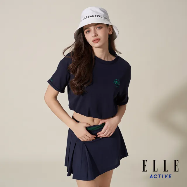 【ELLE ACTIVE】女款 短版短袖圓領T恤-深藍色(EA24M2W1603#39)