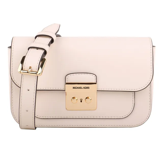【Michael Kors】金牌壓釦牛皮革腰包(奶白)
