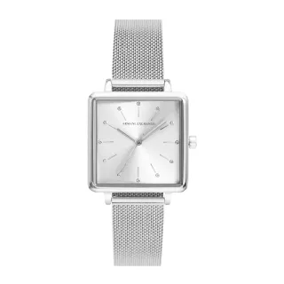 【A|X Armani Exchange】銀色系 水鑽刻度方形 米蘭錶帶 手錶 女錶 29mm(AX5800)