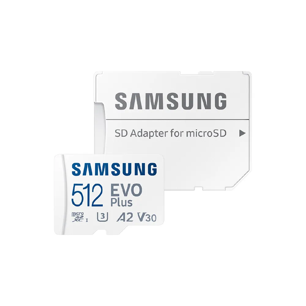 【SAMSUNG 三星】EVO Plus microSDXC U3 A2 V30 512GB記憶卡 公司貨(4K/手機/平板/GoPro/空拍機/運動攝影)