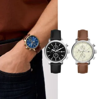 【FOSSIL 官方旗艦館】Rhett系列 文青三眼指針手錶 皮革錶帶 42MM(多色可選)