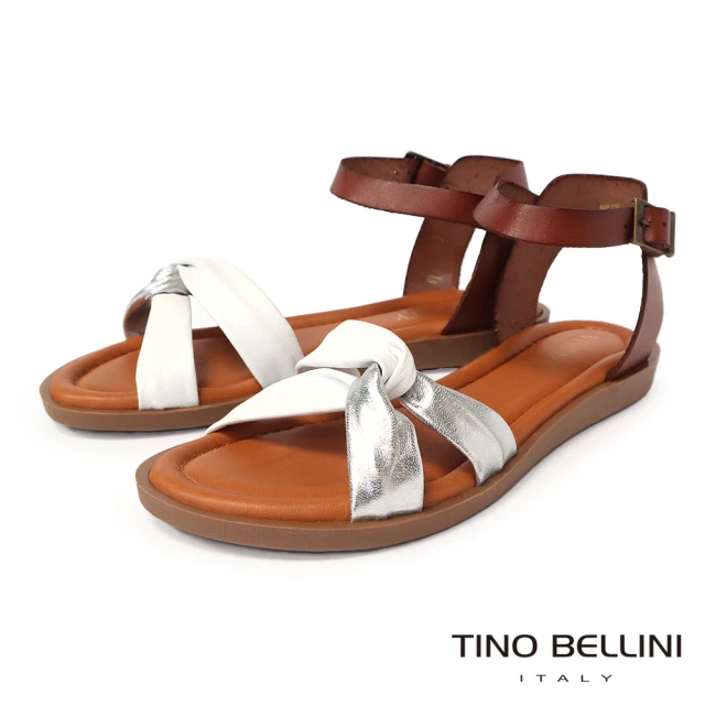 TINO BELLINI 貝里尼TINO BELLINI 貝里尼 西班牙進口全真皮撞色扭結涼鞋FSJV005(銀色)