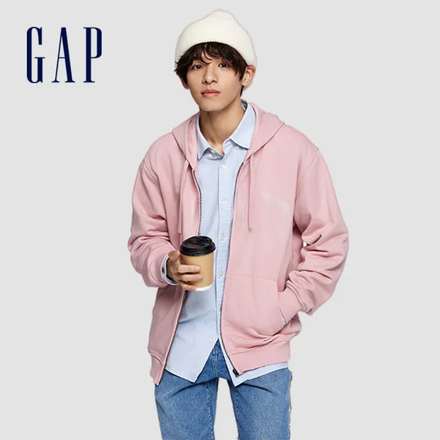 【GAP】男裝 Logo連帽外套 碳素軟磨法式圈織系列-多色可選(885513)