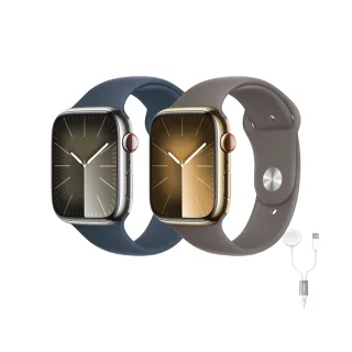 二合一充電線組【Apple】Apple Watch S9 LTE 45mm(不鏽鋼錶殼搭配運動型錶帶)