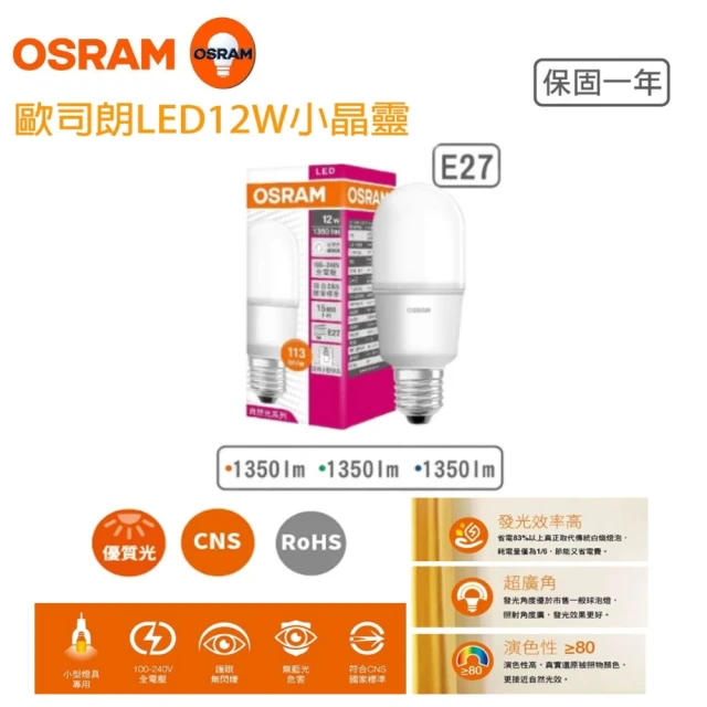 Osram 歐司朗 雪糕型 12W LED燈泡 6入組(甜筒型 e27)