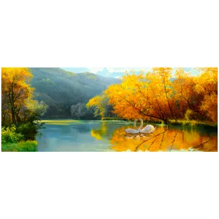 【御畫房】天鵝湖 國家一級畫師手繪油畫60×120cm(VF-44)