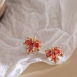 【MISS KOREA】韓國設計閃耀寶石鑲嵌紅色楓葉造型耳環(寶石耳環 紅色耳環 楓葉耳環)