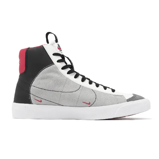 【NIKE 耐吉】休閒鞋 Blazer Mid 77 SE D GS 大童 女鞋 灰 紅 高筒 皮革 經典 板鞋(DH8640-100)