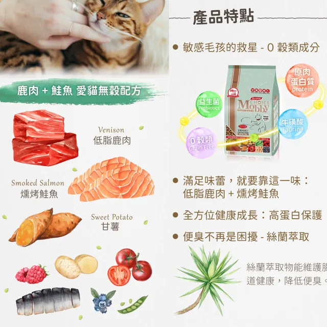 【Mobby 莫比】無穀愛貓配方鹿肉鮭魚 6.5kg(貓飼料)