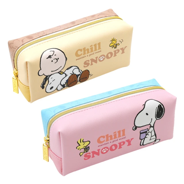 收納王妃 SNOOPY 史努比 好心情 皮質方型筆袋 筆帶 鉛筆盒 鉛筆袋(收納袋 化妝袋)