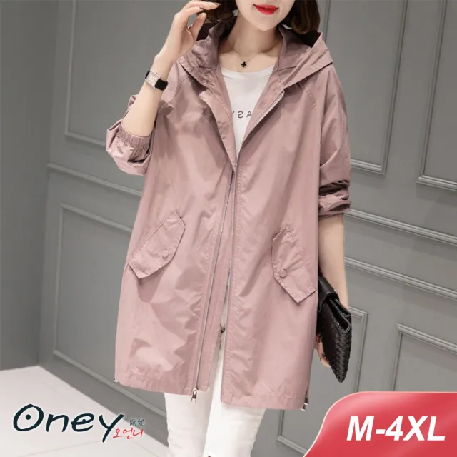 【ONEY 歐妮】★簡約清透薄款防曬風衣外套4色(M4XL/風衣/連帽外套/長版外套/防曬/)