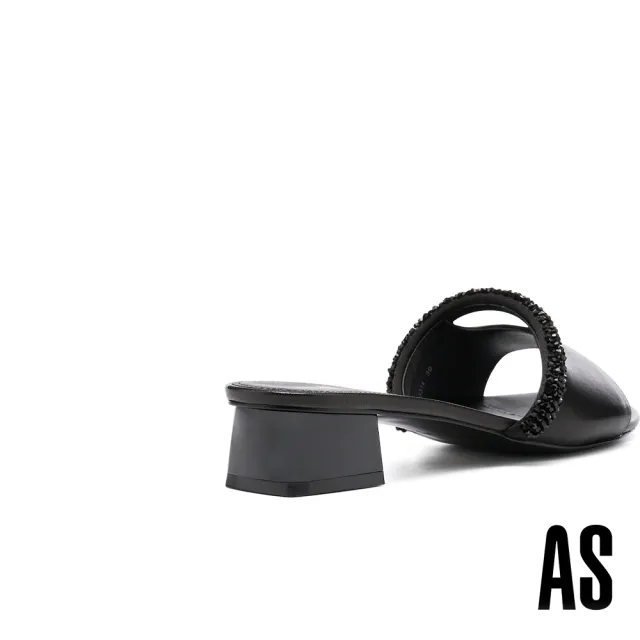 【AS 集團】簡約質感水晶珠繫帶羊皮低跟拖鞋(黑)
