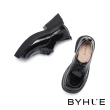 【BYHUE】質感系純色牛油皮綁帶方頭軟芯厚底鞋(黑)