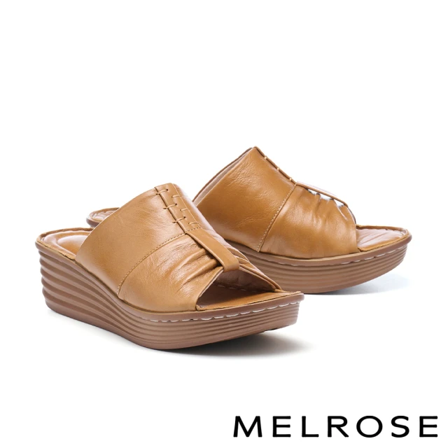 MELROSE 美樂斯 質感花朵造型全真皮夾腳厚底拖鞋(紅)