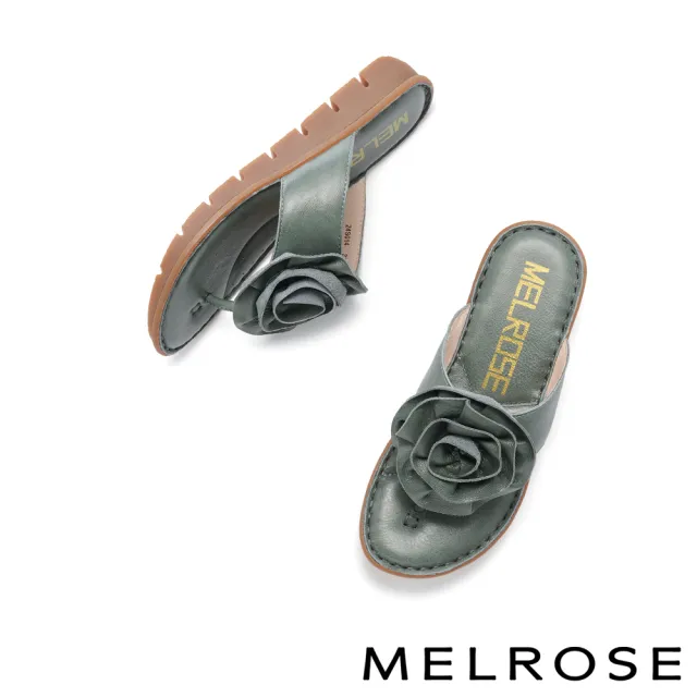 【MELROSE】美樂斯 質感花朵造型全真皮夾腳厚底拖鞋(藍)