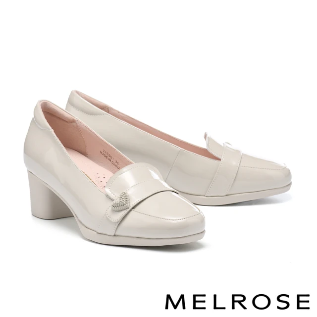 MELROSE 美樂斯 安定感 質感簡約寬版羊皮高跟拖鞋(米