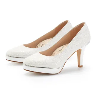 【MAGY】閃爍鑽石布面金屬花嫁高跟鞋(白色)