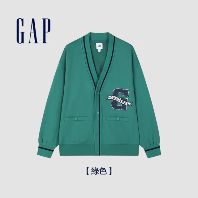 【GAP】男女同款 Logo印花V領針織外套-多色可選(892189)