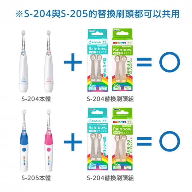 【日本BabySmile】硬毛刷頭替換組 2只/組(適用3歲以上及S-204 S-205 S-206兒童電動牙刷機款)