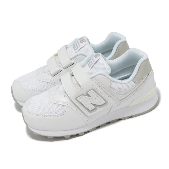 NEW BALANCE 休閒鞋 574 Wide 中童 寬楦 白 銀 皮革 網布 魔鬼氈 小朋友 運動鞋 NB(PV5742BE-W)