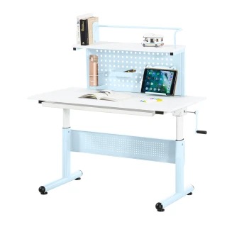 【Doaa】110cm+層板款屏風 靚彩兒童書桌 藍色(書桌 成長型 兒童 桌 手搖式 樂學 升降 桌子 莫蘭迪色)