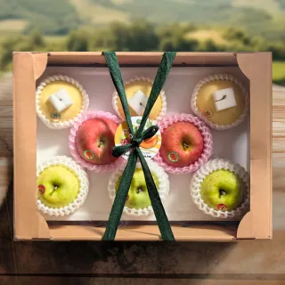 【果樹寶石】日本青森綜合蘋果中果8顆x1盒（2.2KG±10%/盒）（270G±5%/顆）(金星、陽光富士、王林)