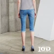 【IGD 英格麗】速達-網路獨賣款-Be brave刷色七分反折牛仔褲(藍色)