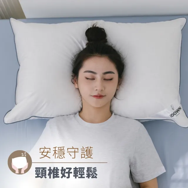 iDOWN BEDDING】灰條舒適羽毛枕2入組(屬於中低枕、躺起來硬實感