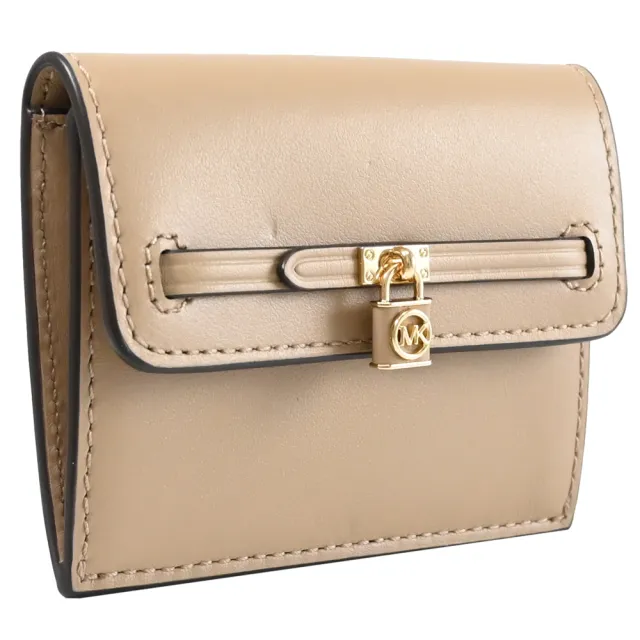 【Michael Kors】經典MK柏金鎖頭造型信用卡名片扣式零錢包(駝色)