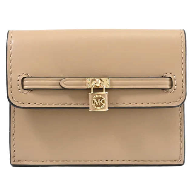 【Michael Kors】經典MK柏金鎖頭造型信用卡名片扣式零錢包(駝色)