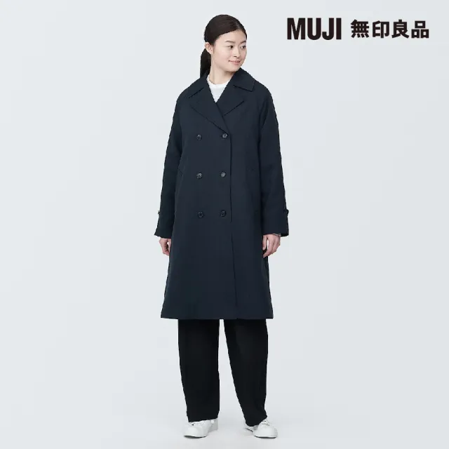 【MUJI 無印良品】女聚酯纖維撥水加工雙排扣大衣(共3色)