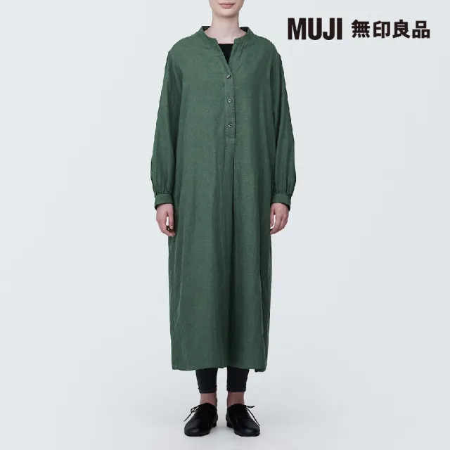 【MUJI 無印良品】女吉貝木棉混二重紗織長袖洋裝(共4色)