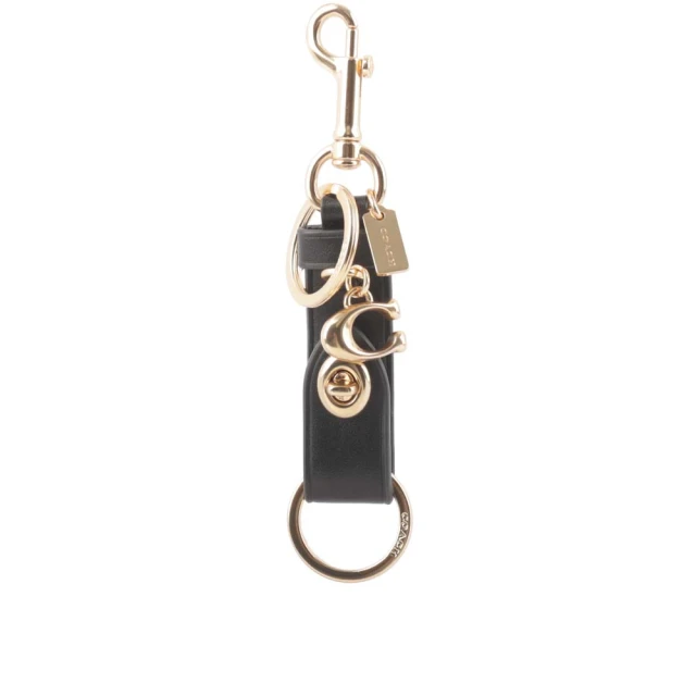 COACH 轉釦設計金屬色荔枝皮革吊飾/鑰匙圈(煤灰色)品牌