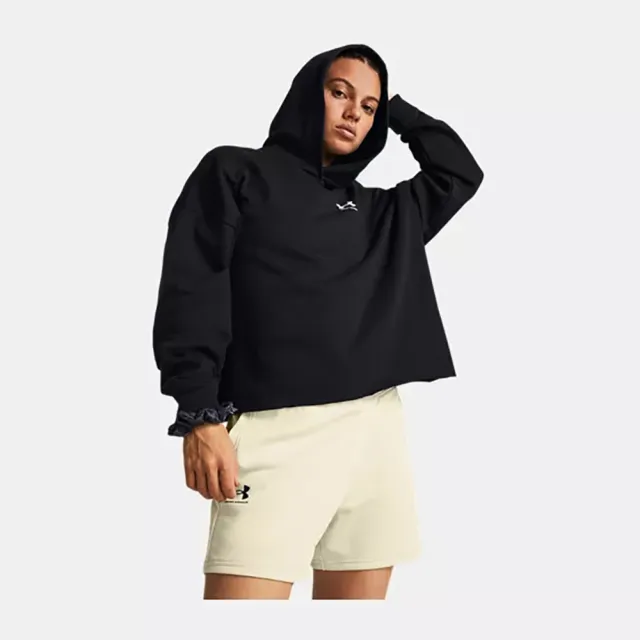 【UNDER ARMOUR】UA  女 Rival Terry OS 連帽長袖套頭衫 黑(1382736-001)
