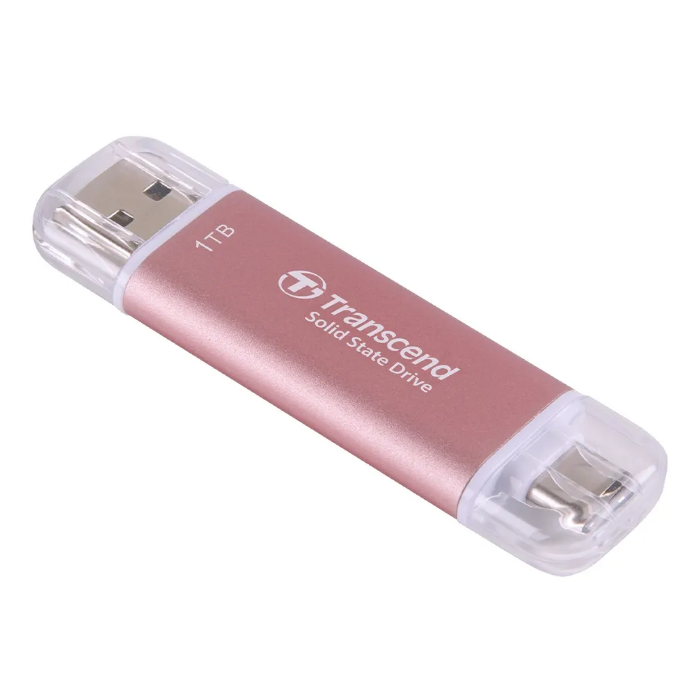 【Transcend 創見】ESD310P 1TB USB3.2 雙介面固態行動碟-櫻花粉(TS1TESD310P)