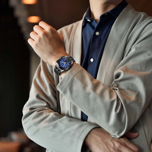 【CITIZEN 星辰】GENTS 夜川月限定款月像顯示電波光動能鈦金屬男錶-藍x黑/41.5mm 母親節限定(BY1007-60L)