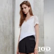 【IGD 英格麗】速達-網路獨賣款-優雅純色V領蕾絲上衣(白色)