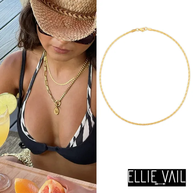 【ELLIE VAIL】邁阿密防水珠寶 金色細緻繩索編織項鍊 Calla Flat Rope(防水珠寶)