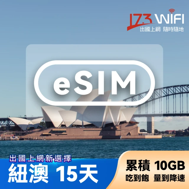 【173WIFI 】eSIM紐澳15日吃到飽兌換券總量10GB高速量到降速吃到飽(MO)