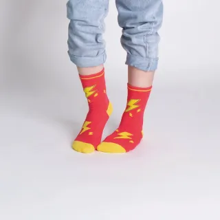 【WARX】趣味圖樣薄款中筒童襪-閃電(除臭襪/防蚊襪)