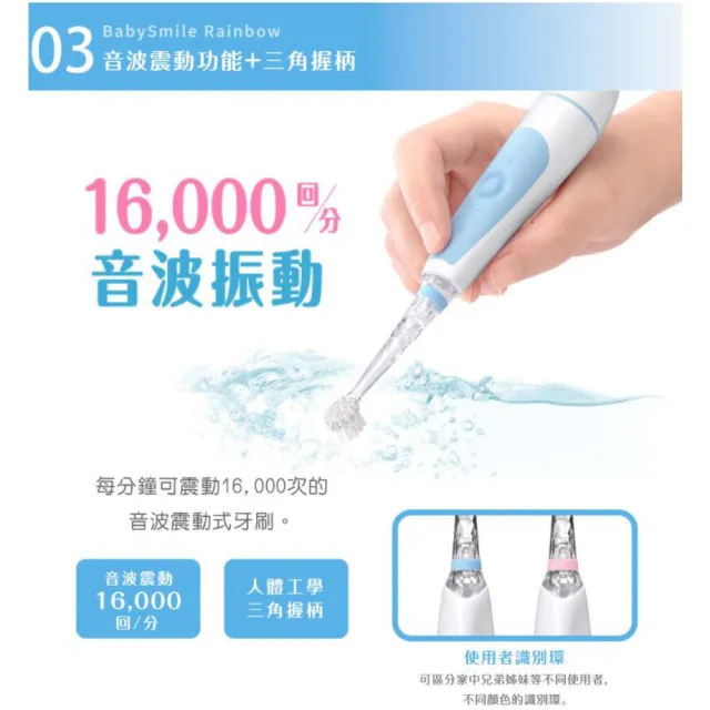 【日本BabySmile】炫彩變色 S-204 兒童電動牙刷 藍(內附軟毛刷頭x2 - 1只已裝於主機)