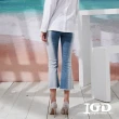 【IGD 英格麗】速達-網路獨賣款-漸層刷色開衩九分牛仔喇叭褲(藍色)