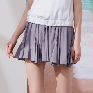 【IGD 英格麗】速達-網路獨賣款-簡約鬆緊腰傘擺短裙(灰色)