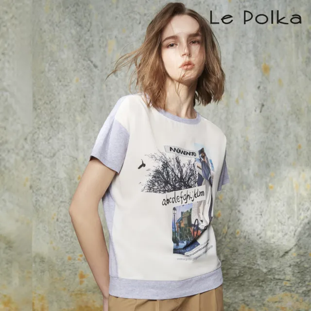 【Le Polka】雜誌風印花拼接上衣-女