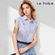 【Le Polka】短版落肩袖設計條紋襯衫-女