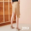 【IGD 英格麗】速達-網路獨賣款-時尚條紋不對稱剪裁短裙(咖啡)
