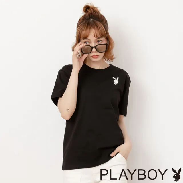 【PLAYBOY】幾何線條兔上衣(黑色)